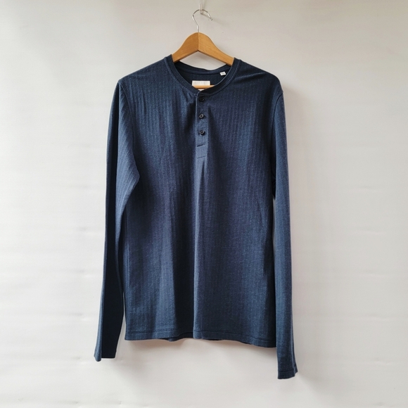Billy Reid New True Navy Herringbone Terry Mens Size Medium Henley Neutral Shirt - Picture 15 of 15